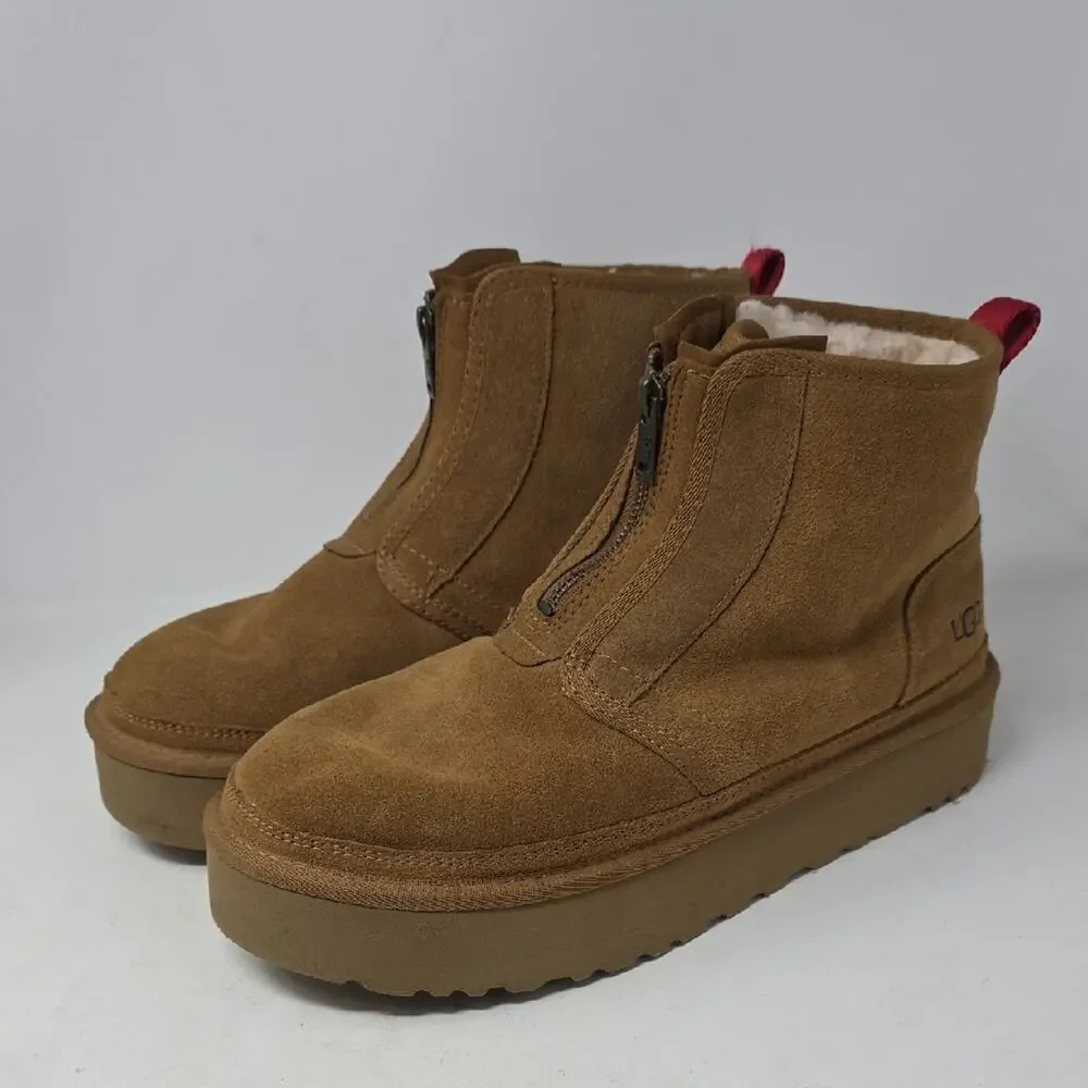 UGG Tan Suede Zip-Up Boots Platform Chesnut Women's Size 11